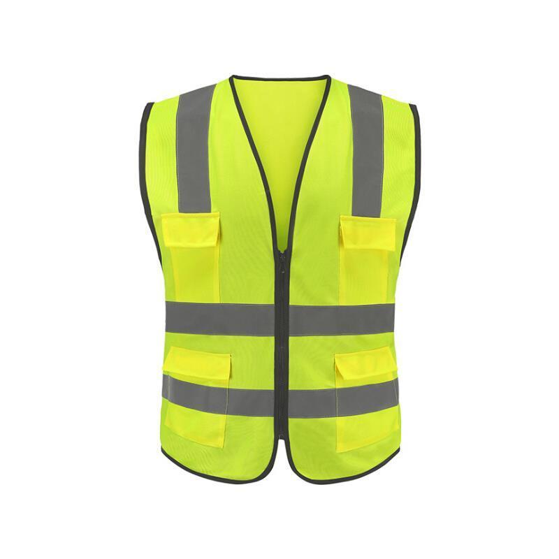 Reflective Vest Back Center Warp Knitted Fluorescent Yellow High Visibility Safety Vest with Pockets