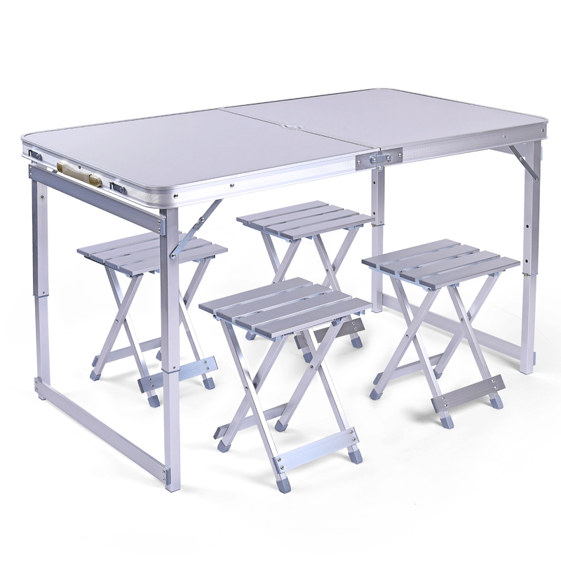 120 * 70cm Outdoor Portable Folding Table And Chair Combination Set Outdoor Barbecue Stall Table + Four Aluminum Alloy Stools