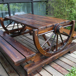 Outdoor Courtyard Tables And Chairs Conjoined Wheel Leisure Tables And Chairs Solid Wood Carbonization