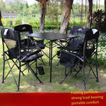 Outdoor Folding Portable Ultra Light Chair Leisure Folding Table Portable Fishing Chair One Table And Four Chairs (All Cloth Black)