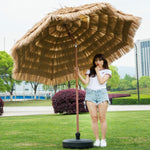Outdoor Umbrella Big Folding Sun Umbrella Beach Umbrella Scenic Area Umbrella 2.4 M Straw Umbrella + Iron Frame Base