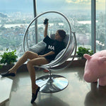 Nordic Wind Net Red Glass Ball Transparent Bubble Chair Hemispherical Hanging Chair Space Chair Acrylic Hanging Basket Round Cushion And Lighting