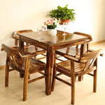 Outdoor Carbonized Anticorrosive Wood Table And Chair Combination Courtyard Open Balcony Garden Solid Wood 80 CM Square Table 4 Chairs
