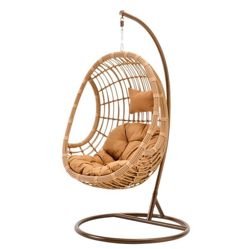 Swing Hanging Chair Hanging Basket Rattan Chair Household Single Rocking Chair Indoor Balcony Lazy Hanging Chair Thick Line Retro Yellow With Cushion