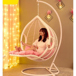 Hanging Chair Family Balcony Hammock Hanging Basket Rattan Chair Rocking Chair Rattan Single Person With Armrest + Pedal - White