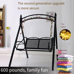 Outdoor Swing Leisure Rocking Chair Hanging Chair Athens White + Double Exquisite Cushion Flower Rattan + Colored Lamp