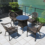 Outdoor Courtyard Table And Chair Combination Balcony Rattan Three Piece Set Modern Simple Home Stay Rattan Chair Resort Courtyard Teahouse PE Imitation Leisure Combination 2 High Back Chairs + 64 Storage Table