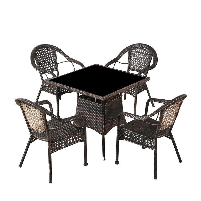 Outdoor Courtyard Table And Chair Combination Balcony Rattan Three Piece Set Modern Simple Home Stay Rattan Chair Resort Courtyard Teahouse PE Imitation Leisure Combination 2 High Back Chairs + 64 Storage Table