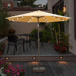 Outdoor Sunshade Umbrella Terrace Garden Solar Lamp Stall Large Sun Courtyard Iron Straight Rod Single Top Khaki + Water Seat