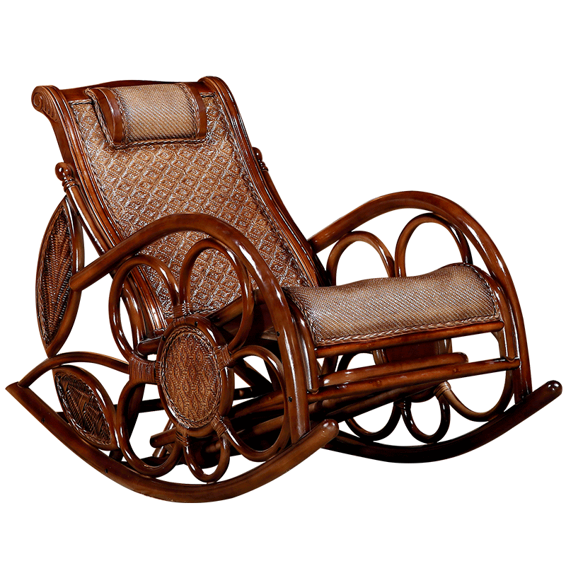 Chestnut Single Rocking Chair Balcony Real Rattan Rocking Chair Nap Rattan Chair Elderly Chair Indoor Rattan Art Leisure Rattan Weaving Leisure Reclining Chair Rattan Back Chair