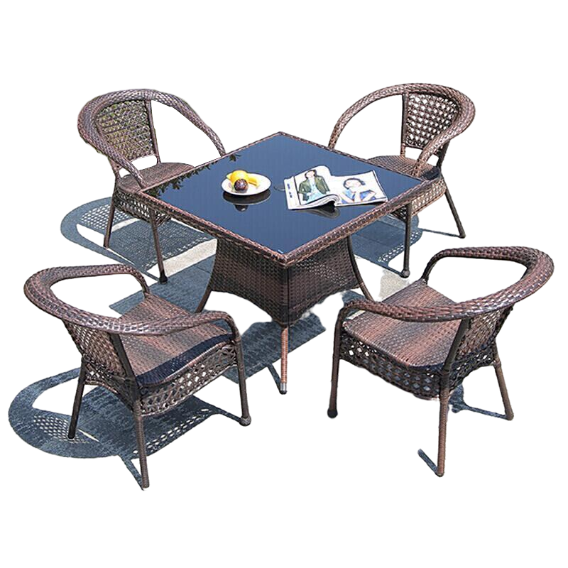 Outdoor Rattan Woven Folding Tables And Chairs Leisure Courtyard Five Or Three Piece Set Sun Umbrella Combination 90 CM Rattan Square Table + Chair