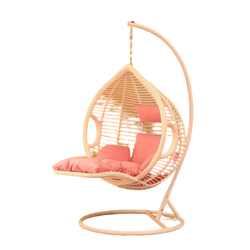 Hanging Chair Family Balcony Hammock Hanging Basket Rattan Chair Rocking Chair Rattan Single Person With Armrest + Pedal - White