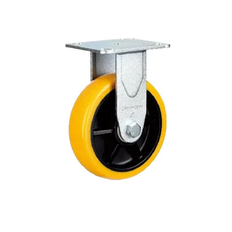 6 Inch Fixed Double Axle Caster 4pcs Set Black Core Orange Polyurethane PU Wheel Medium and Heavy Directional Wheels - 4pcs