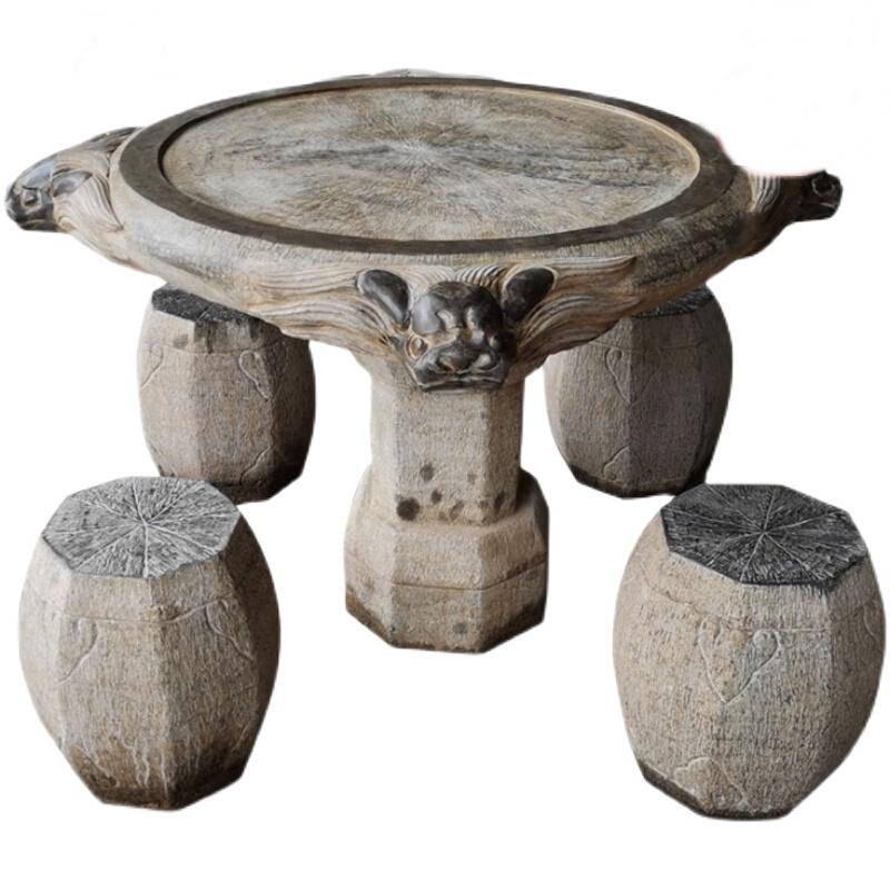 Stone Table Stone Stool Antique Stone Table Tea Table Bluestone Table Retro Marble Tea Table And Chair Stone Table 80cm In Diameter One Table And Four Stools