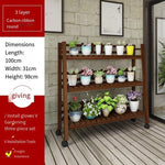 Balcony Solid Wood Multi-storey Living Room Plant Rack Indoor Floor Multi Meat Flower Pot Rack Green Pineapple Anti-corrosion Wood Mobile Flower Rack Multi Fence Carbonization 3 Layers 1m Pulley