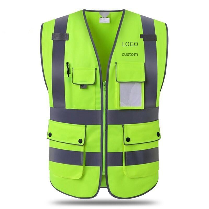 Reflective Vest Zipper Reflective Vest Fluorescent Yellow Green Car Traffic Safety Warning Vest 4 Reflective Strips Environmental Sanitation Construction Duty Riding Safety Suit Fluorescent Color