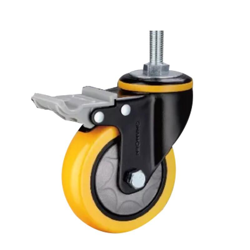 4Pcs Plastic Double Brake Caster Wheels 4 Inch Orange Yellow Polyurethane (PU) Caster Medium Duty Single Ball Bearing Universal Wheel - 4Pcs Pack