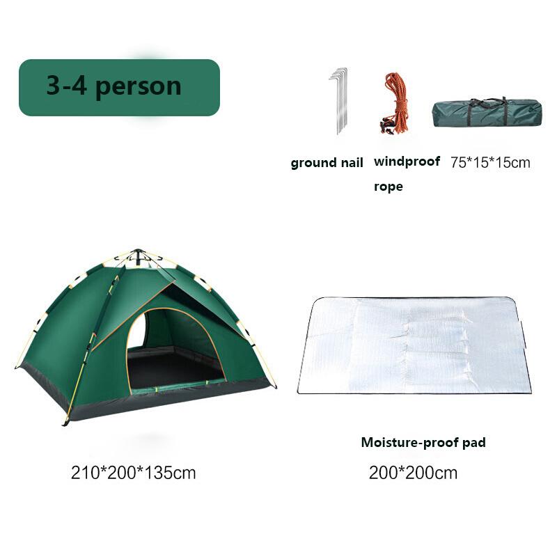 auto pop up tent Camping Tent for 3-4 People Automatic Pop Up Tent for Outdoor Sports Travel Beach Picnic (green)