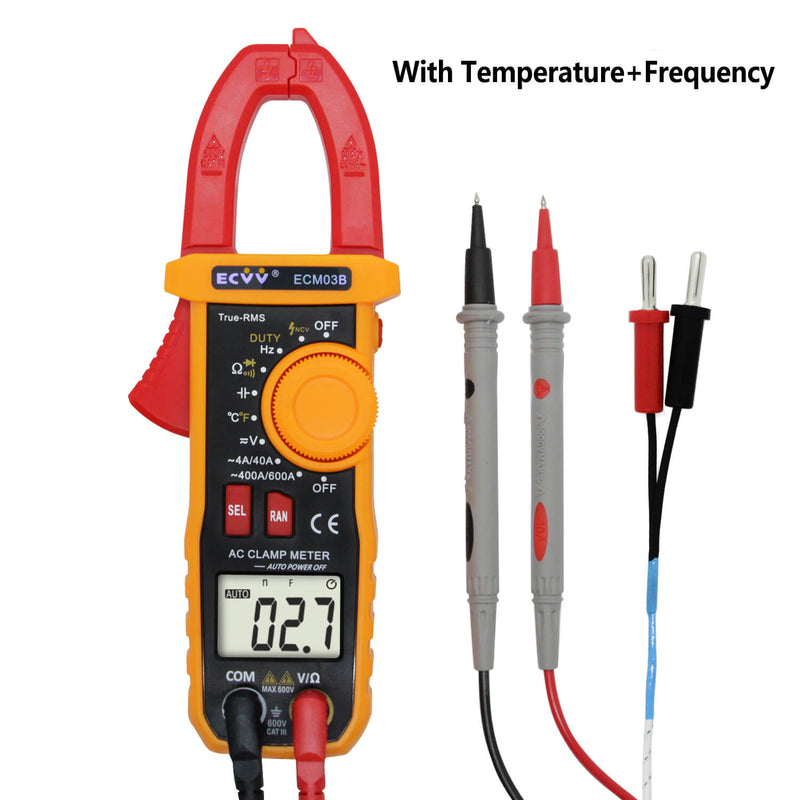 ECVV True RMS Digital AC/DC Clamp Meter 600A Multimeter Auto Range with Frequency Capacitance Temperature NCV Test Megohmmeter Data Hold