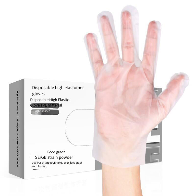 Disposable 100 Pieces S Size TPE Gloves Food Processing Workshop Family Hotel Thickened Gloves Transparent Blue Gloves
