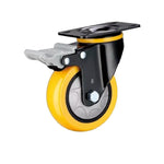 4 Sets 3 Inch Flat Bottom Caster Plastic Double Brake Orange Polyurethane (PU) Caster Medium Universal Wheel