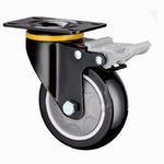 4 Sets 2.5 Inch Flat Bottom Caster Plastic Double Brake Black Polyurethane (PU) Caster Medium Universal Wheel