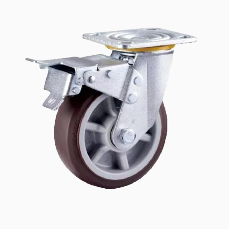 4 Sets 6 Inch Flat Bottom Casters Double Brake Coffee Color Artificial Rubber Caster Heavy Universal Wheel