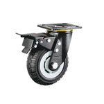 6 Inch Flat Bottom Double Brake Heavy Gray Core Black Foam Caster Universal Wheel 4 Sets / Set
