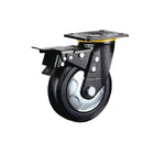 6 Pieces 8 Inch Flat Bottom Caster Wheels Double Brake Heavy Black High Elastic Natural Rubber (ER) Caster Universal Wheel