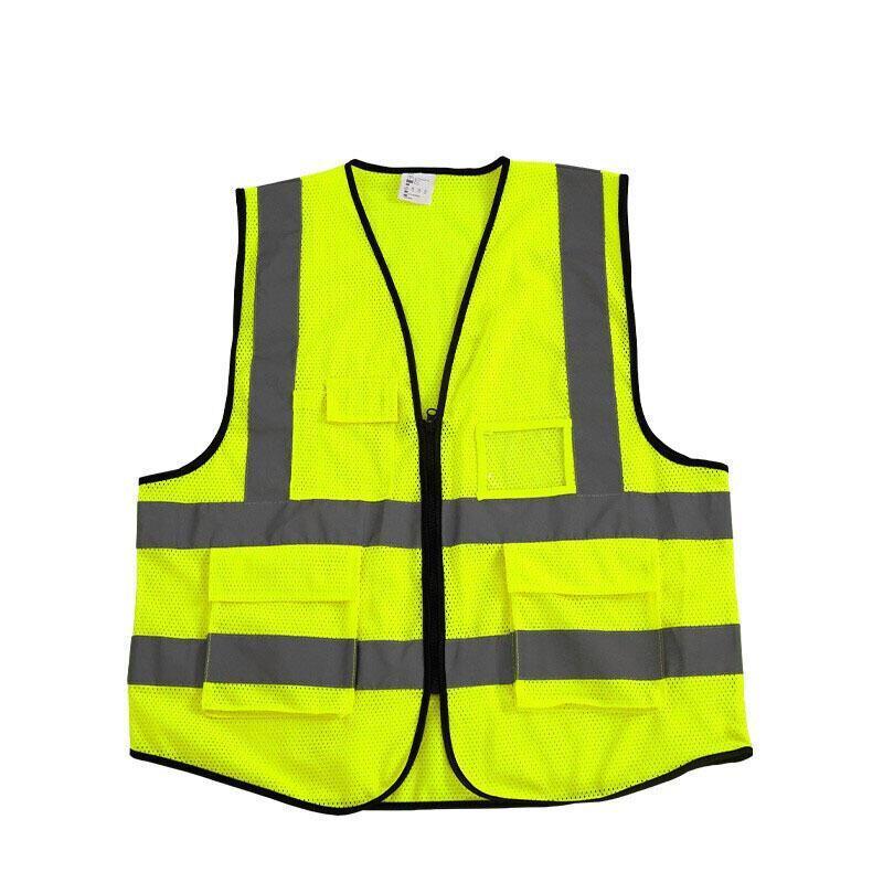 Multi Bag Mesh Zipper Reflective Vest Yellow Free Size Safety Vest with High Reflective Strips