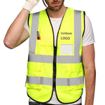 Reflective Vest Reflective Suit Cycling Traffic Construction Environmental Sanitation Vest (Multi Pocket Zipper Fluorescent Yellow Uniform Size)