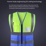 High Visibility Reflective Safety Vests with Pockets and Zipper Front 2 Highly Reflective Strips for Safety Working Running - Fluorescent Yellow+Blue