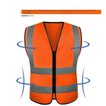 Zipper Type Reflective Vest Traffic Safety Warning Vest 4 Reflective Strips Construction Riding Safety Vest - Orange