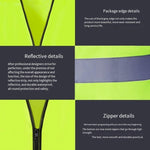 Reflective Vest Zipper Reflective Vest Fluorescent Yellow Green Car Traffic Safety Warning Vest Double Reflective Strip Environmental Sanitation Construction Duty Riding Safety Suit