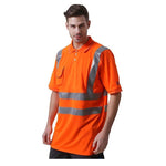 Breathable Bird Eye Cloth Fluorescent Orange Short Sleeve Polo Shirt Size S-3XL