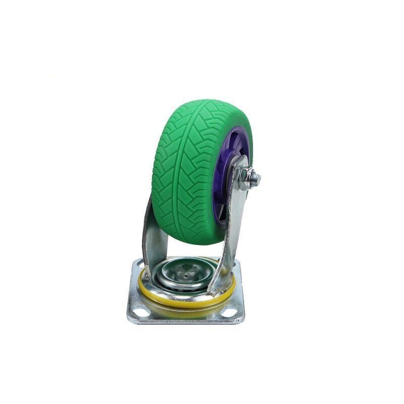 5 Inch Caster Silent Solid Rubber Wheel Flat Cart Wheel Heavy Caster Universal Wheel Green Purple