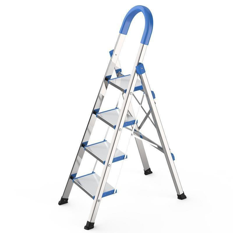 Stainless Steel Multi-function Thickened Miter Ladder Portable Non Slip Ladder Folding Ladder Four Step Blue (Full Step 18cm)