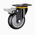 4 Sets 4 Inch Flat Bottom Caster Wheels Plastic Double Brake Black Polyurethane (PU) Caster Medium Universal Wheel