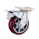 4PCS 5-Inch Plate Swivel Caster Wheels with Double Brake Heavy Duty Jujube Red Polyurethane Caster Universal Wheel - 4Pcs