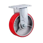 5 Inch Fixed Heavy Duty Casters 4Pcs Iron Core Red Polyurethane Caster Directional Wheel with Double Ball Bearings - 4Pcs