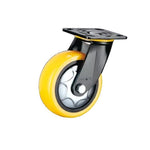 4 Sets 6 Inch Flat Bottom Movable Caster Heavy Duty Orange Yellow Polyurethane (PU) Caster Universal Wheel