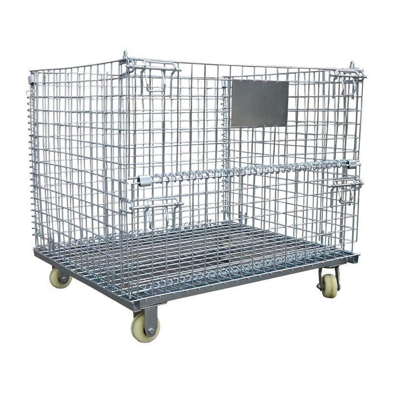Storage Cage Folding Logistics Turnover Basket With Casters Iron Frame Butterfly Cage Storage Cage Car 1000 * 800 * 840mm Wire Diameter 5.6mm With Caster