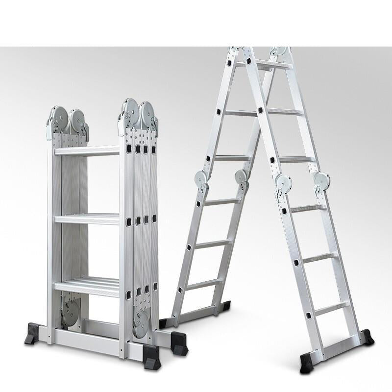 6m Thickened Multi-functional Aluminum Alloy Folding Herringbone Four Fold Engineering Special Ladder Telescopic Straight Ladder Straight Joint Ladder Multi-functional Ladder 1.5m Fold 6m Load Bearing 150kg