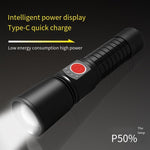 Flashlight 15w Strong Light Aluminum Alloy Super Bright Tpye-C Power Display (Including Battery + Charger)