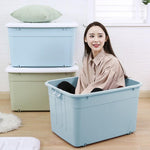 Storage Box 80l Large Quilt Clothes Storage Box Dormitory Artifact Floor Stand Toy Box Plastic Storage Box Pulley Covered Finishing Box Blue