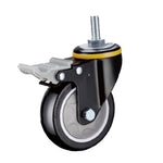 Medium Duty 4 Inch Casters 4Pcs Plastic Double Brake Black Polyurethane (PU) Caster Single Ball Bearing Universal Wheel - 4Pcs