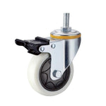 4 Sets 5 Inch Lead Screw Plastic Caster with Double Brake Milky White Polypropylene (PP) Caster Medium Single Ball Bearing Universal Wheel