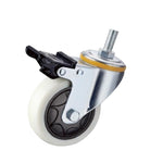 4 Sets 5 Inch Lead Screw Plastic Caster with Double Brake Milky White Polypropylene (PP) Caster Medium Single Ball Bearing Universal Wheel