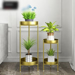 Simple Modern Golden Flower Table Iron Art Light Luxury Indoor Living Room Office Green Rose Pot Rack Multi-layer Net Red Floor Type Balcony Flower Shelf Shelf Storage Rack Golden Tray + Golden Shelf (small)
