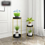 Simple Modern Golden Flower Table Iron Art Light Luxury Indoor Living Room Office Green Rose Pot Rack Multi-layer Net Red Floor Type Balcony Flower Shelf Shelf Storage Rack Golden Tray + Golden Shelf (small)